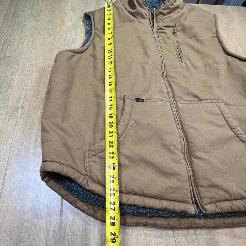 Lee‎ Mens Brown Cotton Canvas Sherpa Lined Workwear Vest XL Full Zip Pockets